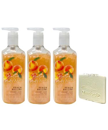 Bath & Body Works Peach Bellini 3 Pack Creamy Luxe Hand Soap Bundle with a Natural Oats Sample Soap