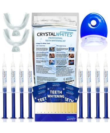 Teeth Whitening Kit & Whitening Strips + LED Light Activator | 50 Whitening Sessions | 8X3ml Gels | Crystal Strips | UK Approved Formula | Safe On Teeth & Gums | Home Stain Remover Dental Kit
