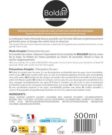  Boldair BOLDAIR - Sweet Almond Hand Wash - Frequent and Regular Hand Washing - 94.3% Naturally Derived Ingredients - Made in France - 500ml Pump Bottle - Buy Online on GoSupps.com