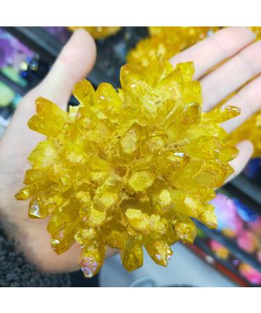 Room Decoration Natural Crystals and Stones 300-400g Yellow Electroplated Natural Crystal Cluster Specimen Raw Rock Quartz Flowers Aura Stones Gift Modern House Decor for Decoration - Buy Online on GoSupps.com