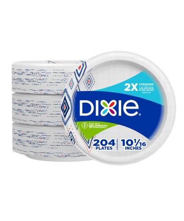 Dixie 10 Inch Paper Plates Dinner Size Printed Disposable Plate 204 Count (3 Packs of 68 Plates) White