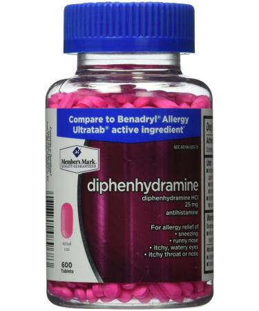 Member's Mark Diphenhydramine HCl 25mg Antihistamine Allergy Relief (1 Bottle (600 Tablets))