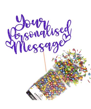 Fully Custom Premium Double Sided Glitter Card Cake Topper Sign & 25g Party Pack of Cake Sugar Sprinkles for your Celebration | Birthday Anniversary Leaving Cake Decoration (Bright Blue) Non-Prime Glitter Card: Bright Blue