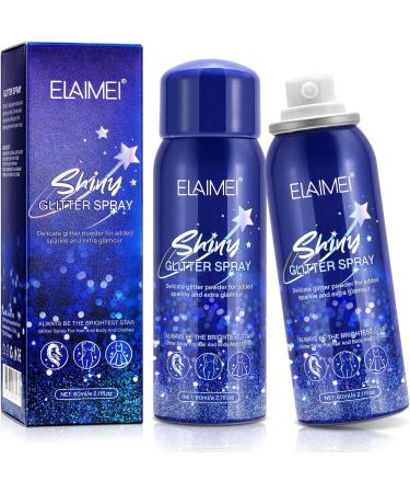 Shiny Glitter Spray,2PC 2.11fl.oz Glitter Spray for Hair and Body,Quick-Drying Waterproof Body Shimmery Spray,Glitter Spray for Prom, Festival Rave, Stage Makeup 2pcs
