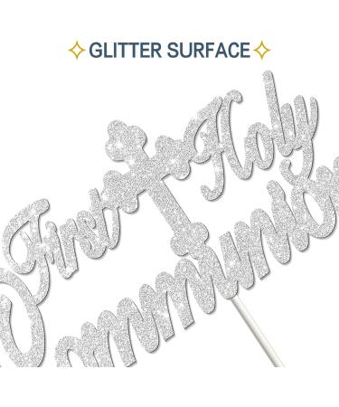 Tenhaisi Silver Glitter First Holy Communion Cake Topper Baptism/Christening/Confirmation/Baby Shower/Birthday/Communion Party Decoration - Buy Online on GoSupps.com
