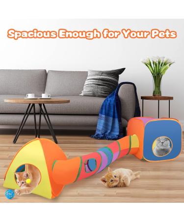 Mfsdai 3-in-1 Cat Toy Set: Tunnel, Cube, Tent | Interactive Maze Toy for Cats, Puppy, Rabbit | Foldable & Portable | Rainbow Color - Buy Online on GoSupps.com