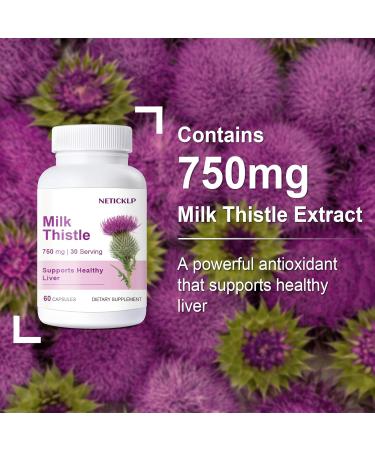 NETICKLP 750mg Milk Thistle Supplement - Organic Milk Thistle Extract for Healthy Liver Herbal Wellness Support Non-GMO Gluten-Free 60 Capsules - Buy Online on GoSupps.com