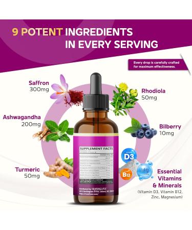 Liposomal Saffron Ashwagandha Bilberry Turmeric Rhodiola Liquid Drops 1000mg per Serving Ultra Potent Natural Taste USA Made & Lab Tested 2 FL OZ (60ml) 60ml (pack of 1) - Buy Online on GoSupps.com