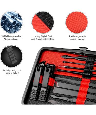 Keiby Citom Manicure Set 18pcs Professional Nail Clippers Kit Pedicure Care Tools-Stainless Steel Grooming Tools With Rose Gold PU Leather Case for Travel & Home (Black/Red) - Buy Online on GoSupps.com