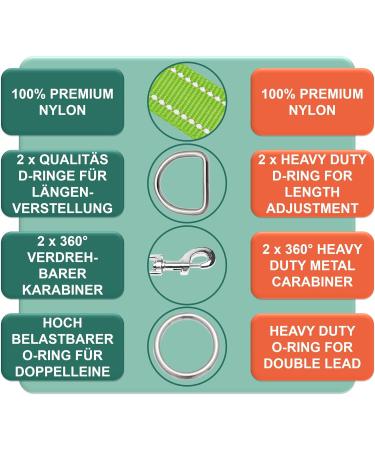 Dey Premium Dog Leash - 2m Reflective Nylon 3-Way Adjustable for All Dog Sizes | Doubleein Tow & Puppy Leash in Green - Buy Online on GoSupps.com