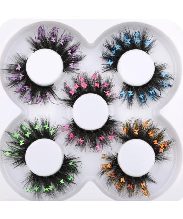 wiwoseo False Eyelashes Fluffy Wispy Faux Mink Lashes Valentines Festival Styles Dramatic 3D Effect Butterfly Colorful Decorative Fake Eyelashes for New Year Cosplay Party Stage B-20MM