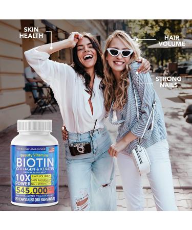 Biotin Collagen Supplements with Keratin Peptides for Hair Growth - Maximum Strength 545000mcg Pills for Men & Women - Nail & Skin Vitamins - Buy Online on GoSupps.com