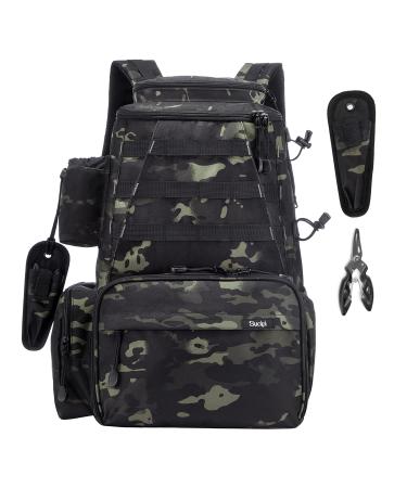 Sucipi Fishing Tackle Backpack Outdoor Large Fishing Tackle Bag Water-Resistant Fishing Backpack with Rod Holder Backpack for Trout Fishing Outdoor Sports Camping Hiking Army Green Camouflage