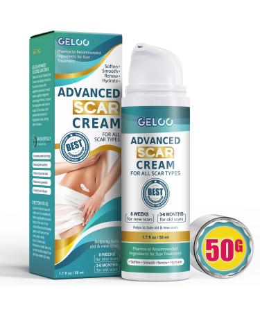 Geloo Advanced Scar Cream Gel 50g - Scar Removal Treatments for Face, Body, Surgical Scars, C-Section, Stretch Marks, Acne, Keloids, Burns, Old & New Scars - Silicone Gel for Scar Treatment - 1.7 oz