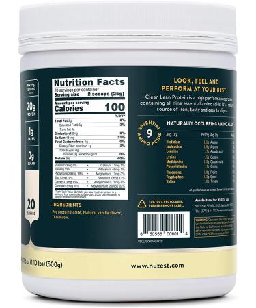 Clean Lean Protein Nuzest - Smooth Vanilla Vegan Protein Powder | Plant Based, Dairy Free, Gluten Free, GMO Free | Naturally Sweetened Protein Shake | 20 Servings, 1.1 lb - Buy Online on GoSupps.com