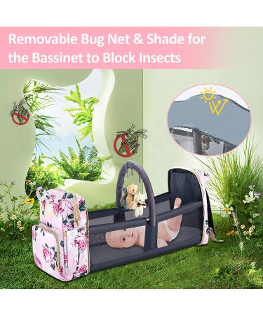 Motababy Floral Diaper Bag Backpack with Changing Station  Detachable Foldable Baby Bed for Bady Toddler  3 in 1 Large Capacity Newborn Essentials Organizer with Stroller Hook for Girls and Boys(Pink) - Buy Online on GoSupps.com