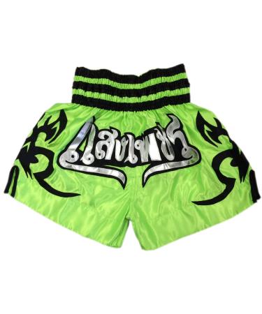 Woldorf USA Boxing Muay Thai Shorts in Satin Green with Silver Letters Large