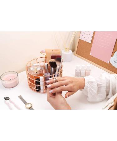 Rosework Rose Gold Makeup Brush Holder - 4 Compartment Organizer for Vanity, Cosmetic Brush Storage and Skincare - Round Design - Buy Online on GoSupps.com
