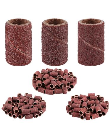 Belle 300 Pcs Sanding Bands for Nail Drill Professional Nail Manicure 80 120 180 Grit File Sand Piece Set For Nail Drill Bits Brown