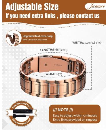 Jecanori 3X Lymph Drainage Copper Magnetic Bracelet for Men - 3500 Gauss, Adjustable Wristband with 57pcs Magnets, Removal Tool, Gift Box - Classic Copper - Buy Online on GoSupps.com
