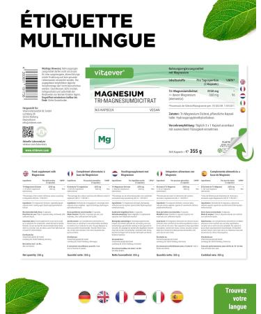 Magnesium Citrate - 365 capsules - 2250mg including 360 mg of Elemental Magnesium Per Daily Serving - 100% Tri-Magnesium Dicitrate without additives - Laboratory tested - High dosed - Vegan - Buy Online on GoSupps.com