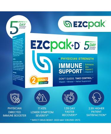 EZC Pak 5-Day Immune System Booster with Echinacea Vitamin C Zinc & Vitamin D - Tapered Immune Support Supplement for Adults - Supports Immunity Easy Travel-Size Supplement Pack - (Pack of 2) 1 Count (Pack of 2) - Buy Online on GoSupps.com