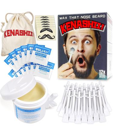 Nose Wax Kit, 100 g Wax, 24 Applicators. The Original and Best Nose Hair Removal Kit from Kenashii. Nose Waxing For Men and Women. 12 Applications, 12 Post Waxing Balm Wipes, 12 Mustache Guards