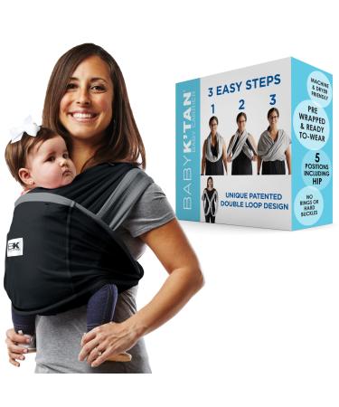Baby K'tan Baby Wrap Carrier - Pre Wrapped, Hygienic Sport Performance Blend Sling - UVA and UVB Sunblocking Protection - HeiQ Technology, Quick Drying Fabric - Active Oasis Black & Grey (Medium) Medium Active Oasis Black&Grey
