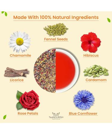 Teanourish Hibiscus Rose Herbal Tea - Caffeine-Free 100% Natural Blend of Hibiscus Rose Chamomile & More - Brew Hot or Iced - 50g Pack - Buy Online on GoSupps.com