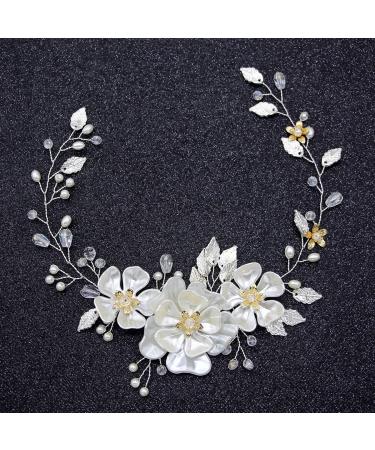 JUSTUSNX Bride Wedding Hair Pieces Pearl Hair Vines Silver Crystal Headpiece Flower Headband for Women and Girls Hair Styling Accessories - Buy Online on GoSupps.com