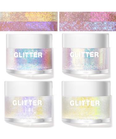 4 Pcs Sequins Body Glitter Gel  Waterproof Long-Lasting Color Changing Glitter  Multifunctional Body Glitter Party Makeup Face Eye Lips Hair Nail Cosmetic  Safe and Easy to Use 01 02 03 04