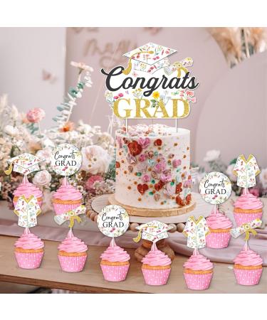 Graduation Party Decorations for Girls - 25pcs Wildflower Congrats Grad Cake Topper Cupcake Toppers Floral Cake Decorations for Class of 2024 Congrats Grad Graduation Party - Buy Online on GoSupps.com