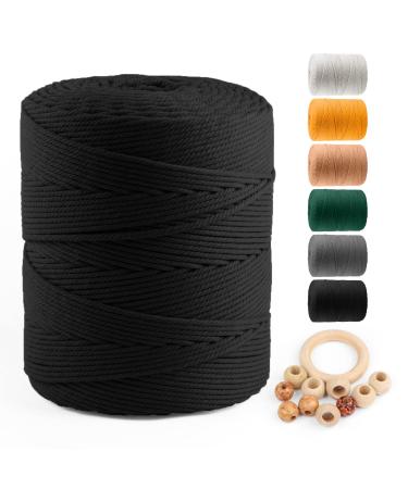 Macrame Cotton Cord 4mm x 547yds  ZUEXT Natural Handmade Black Braided Cords 4 Strands Knitted Rope String for Craft Wall Hanging Weaving Tapestry Dream Catchers Hanger DIY Gift (500m) Black 4mm x 500m