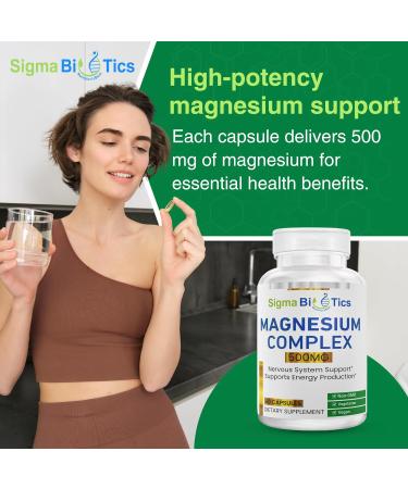 Sigma Biotics Magnesium Complex 500mg - High Potency Magnesium Citrate & Oxide - Mineral Complex Supports Muscle Function Bone Strength & Energy Production - Non-GMO Formula 60 Capsules - Buy Online on GoSupps.com