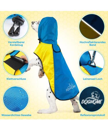 Buy Waterproof Rain Jacket for Dogs | Adjustable Reflective Dog Coat | Ultra-Light Rain Cape for Small Medium & Large Pets - Yellow & Blue - Buy Online on GoSupps.com