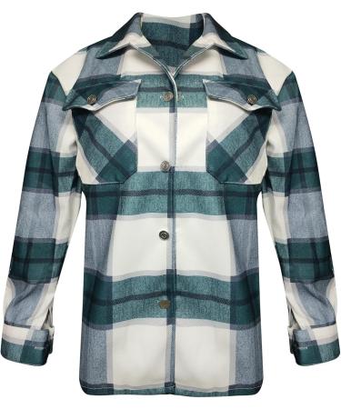 Routinfly Women's Casual Plaid Button Down Wool Blend Shacket Jacket - Spring Autumn Lapel Coat in Green XL | International Shipping Available - Buy Online on GoSupps.com