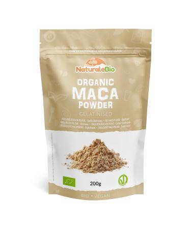 Organic Maca Powder 200g. Peruvian Natural and Pure from Organic Maca Root. Vegetarian and Vegan friendly - Gelatinised - NaturaleBio 200 g (Pack of 1)