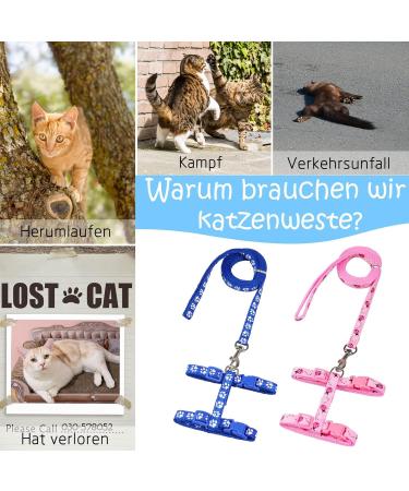 Adjustable Nylon Cat Leash Set - 2 Pieces with Lady Beetle Print & Soft Cat Dishes for Kittens Puppies & Rabbits - Pink & Blue - Buy Online on GoSupps.com