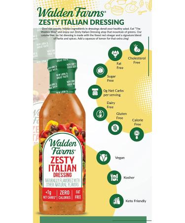Walden Farms Zesty Italian Dressing 12 oz - Sugar Free, 0g Net Carbs, Fresh & Delicious Salad Topping with Sweet & Tangy Flavor - Buy Online on GoSupps.com