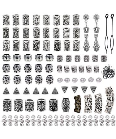 Showgeous 100 Pieces Viking Beard Beads Antique Norse Hair Tube Beads Dreadlocks Beads for Hair Braiding Bracelet Pendant Necklace Silver DIY Jewelry Hair Decoration (Sliver)