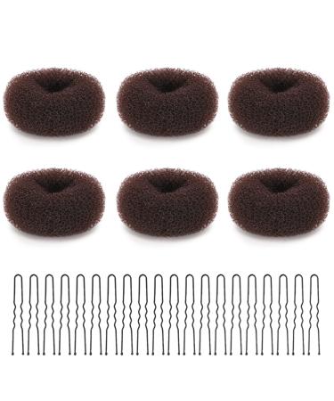 Aivwis 6 Pcs Small Hair Bun Maker for Kids, Hair Ring Style Bun Maker Set for Making DIY Hair Styles Magic Hair Twist Styling Accessories, Ring Style Donut Bun Maker Set with 20pcs Hair Bobby Pins Brown