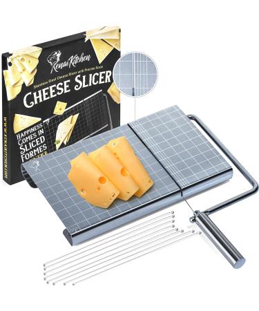 Cheese Slicers With Wire - Cheese Slicers For Block Cheese with Accurate Size Scale On Cheese Slicer Board For Prices Cuts - Incl. 8 Extra Wires - Ideal Cheese Cutter with Wire For Charcuterie Boards
