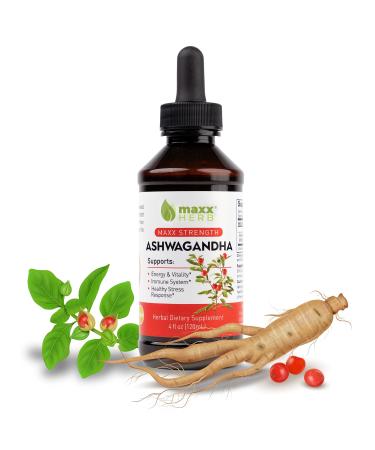 Maxx Herb Ashwagandha Extract  Max Strength Liquid Tincture Absorbs Better Than Capsules or Powder - for Stamina, Memory, & Immune Support - 4 Oz Bottle (60 Servings) 4 Fl Oz (Pack of 1)