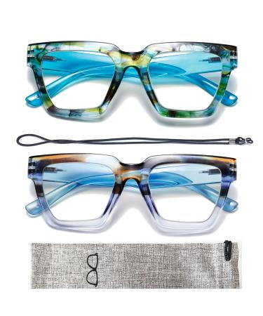 Hubeye 2 Pairs Square Reading Glasses for Women Spring Hinged Oprah Style Readers +3.0 2 Color Mixes-1 3.0 Diopters