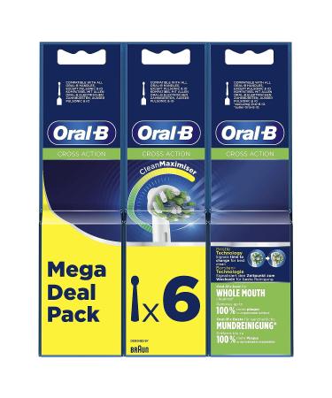 Oral-B Cross Action Electric Toothbrush Heads with CleanMaximiser Technology - Pack of 6, White - Angled Bristles for Deeper Plaque Removal - Buy Online on GoSupps.com