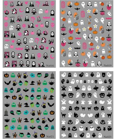 JMEOWIO 3D Embossed Halloween Nail Art Stickers Decals Self-Adhesive 5D Cute Pink Ghost Pumpkin Nail Supplies Nail Art Design Decoration Accessories 4 Sheets - Buy Online on GoSupps.com