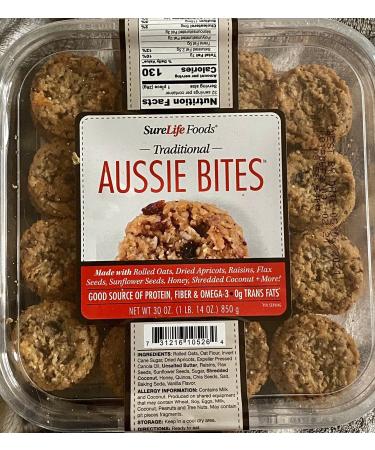 SureLife Foods Traditional Aussie Bites | Protein Cookies with Quinoa, Chia, Rolled Oats | Super Tasty, 2g of Fiber- Zero Trans Fat (30 Oz) | By Gourmet Kitchn (1 Pack) 30 Ounce (Pack of 1)