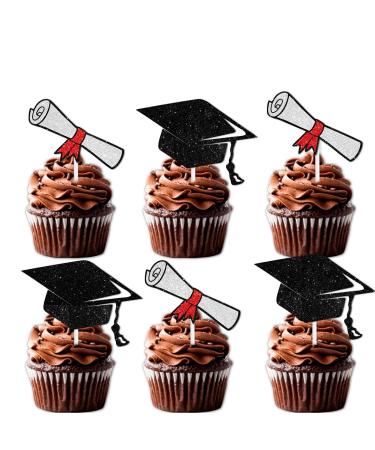 18pcs Glitter Graduation Certificate Cap Dessert Cupcake Topper Congrats Grad 2024 Theme Decorations 2024 Preschool High School College Graduation Party Decor Supplies