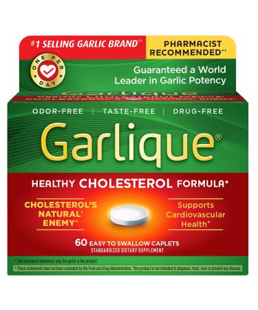 Garlique Garlic Extract Supplement, Healthy Cholesterol Formula, Odorless & Vegan, 60 Caplets 60 Count (Pack of 1)