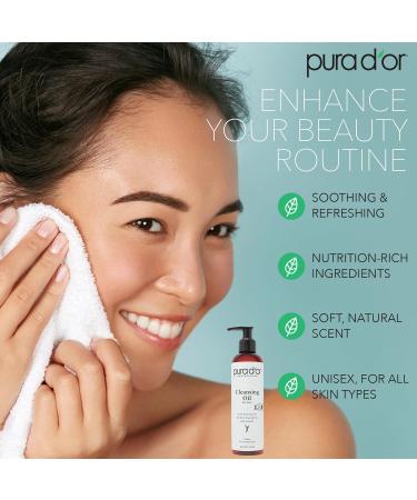 PURA D'OR Facial Cleansing Oil (8 Oz x3 24 Oz) Nourishing Botanical Blend with & Vitamin Jojoba and Sunflower Oil - Gentle Makeup Remover & Deep Cleanser For Healthy Glowing Skin - Paraben-Free - Buy Online on GoSupps.com